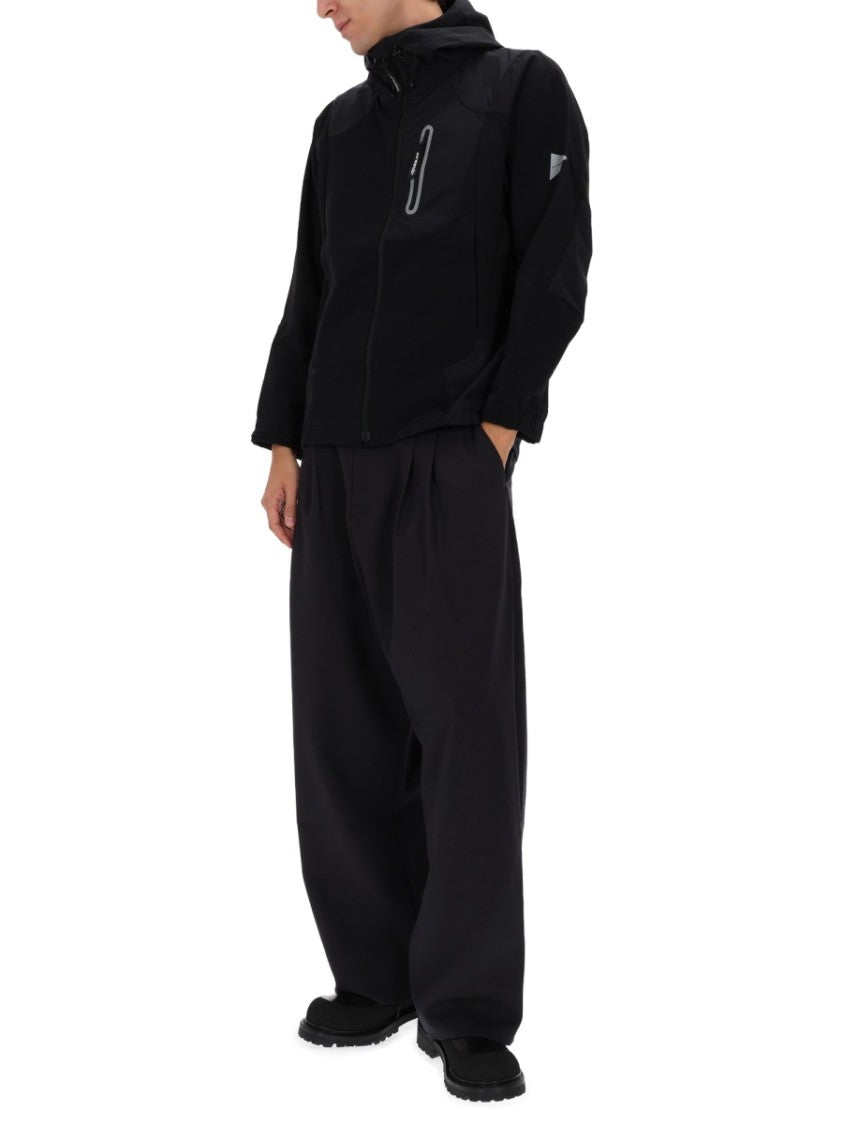 And Wander Black Nylon Panel Hooded Jacket