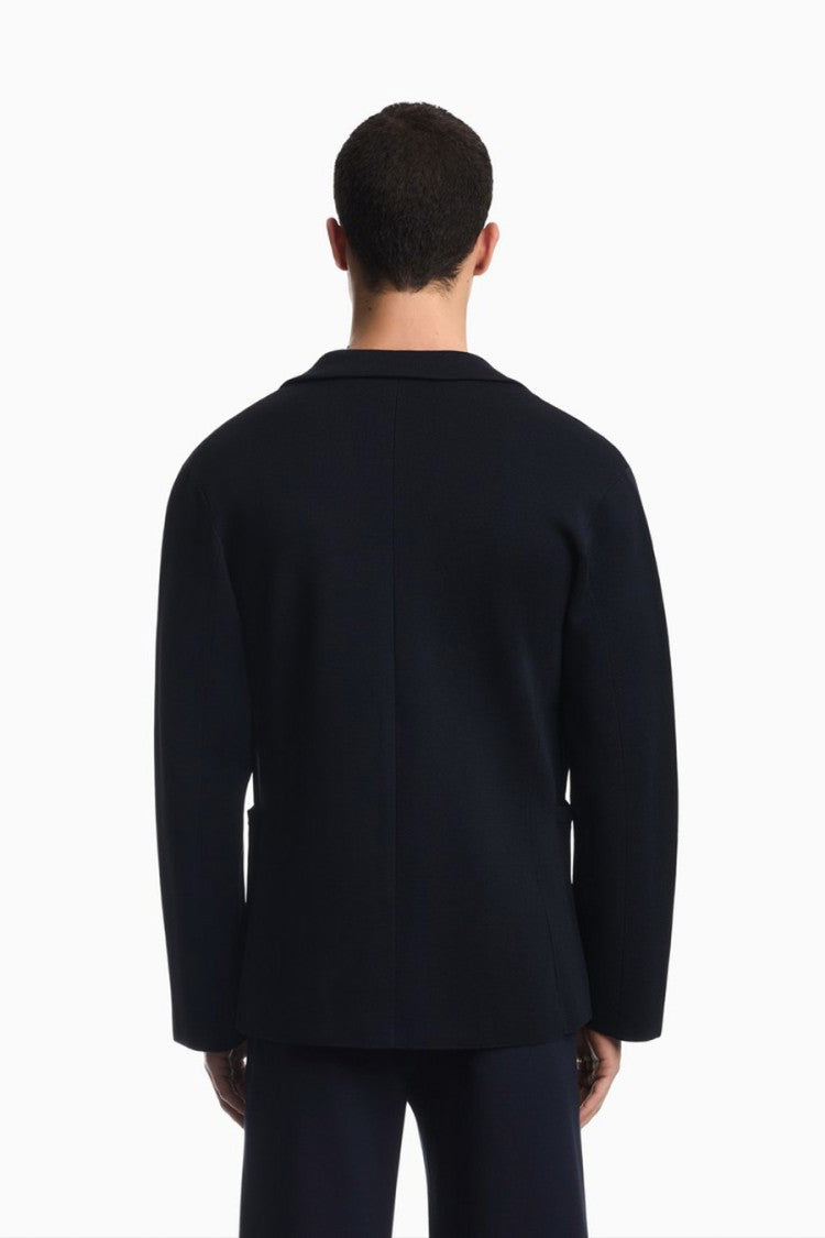 Emporio Armani Navy Two-Button Patch Pocket Viscose-Blend Blazer