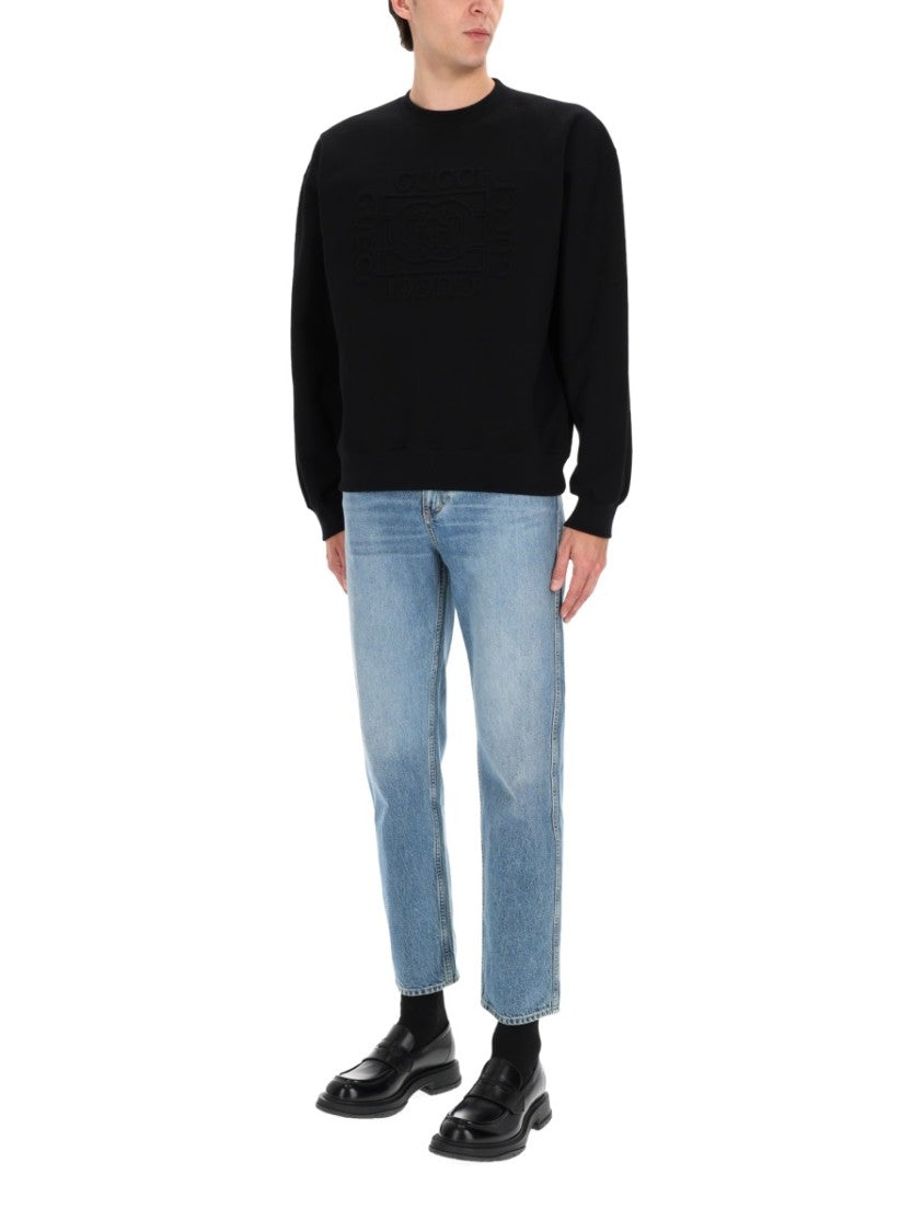 Gucci Black Embossed Logo Cotton Sweatshirt