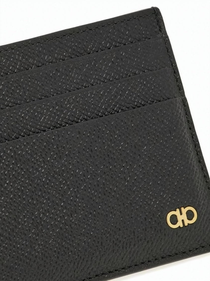Salvatore Ferragamo Calf Leather Card Wallet With Metallic Logo Accent