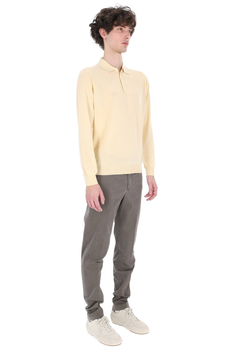Drumohr Yellow Long-Sleeve Cotton Polo Shirt