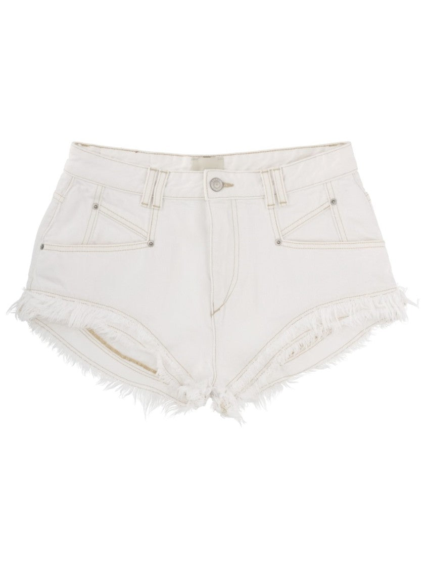Isabel Marant Endeidala Frayed Hemline Visible Stitching Cotton Shorts