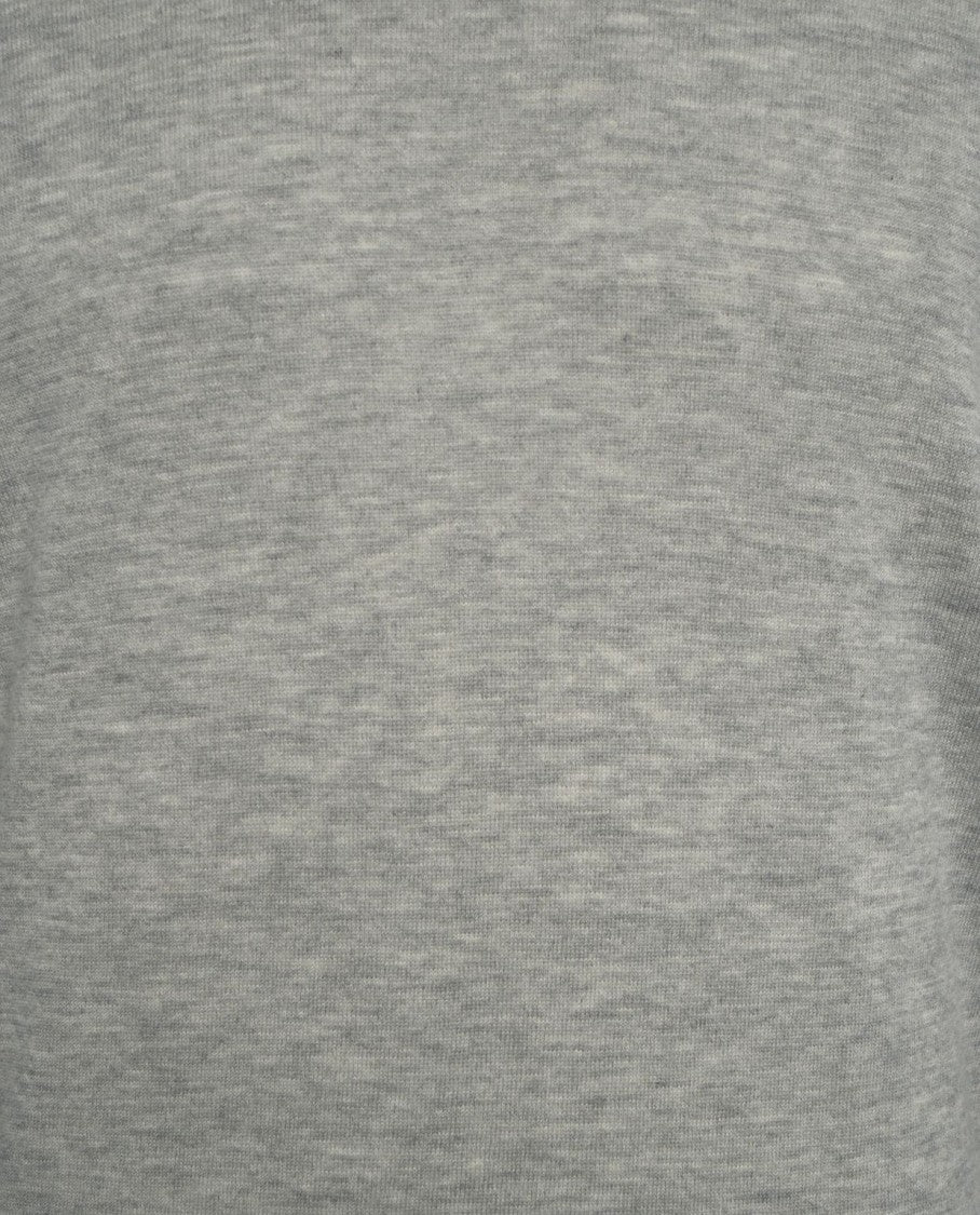 Gender Fine-Knit Grey Sweater With Classic Crew Neck And Ribbed Details