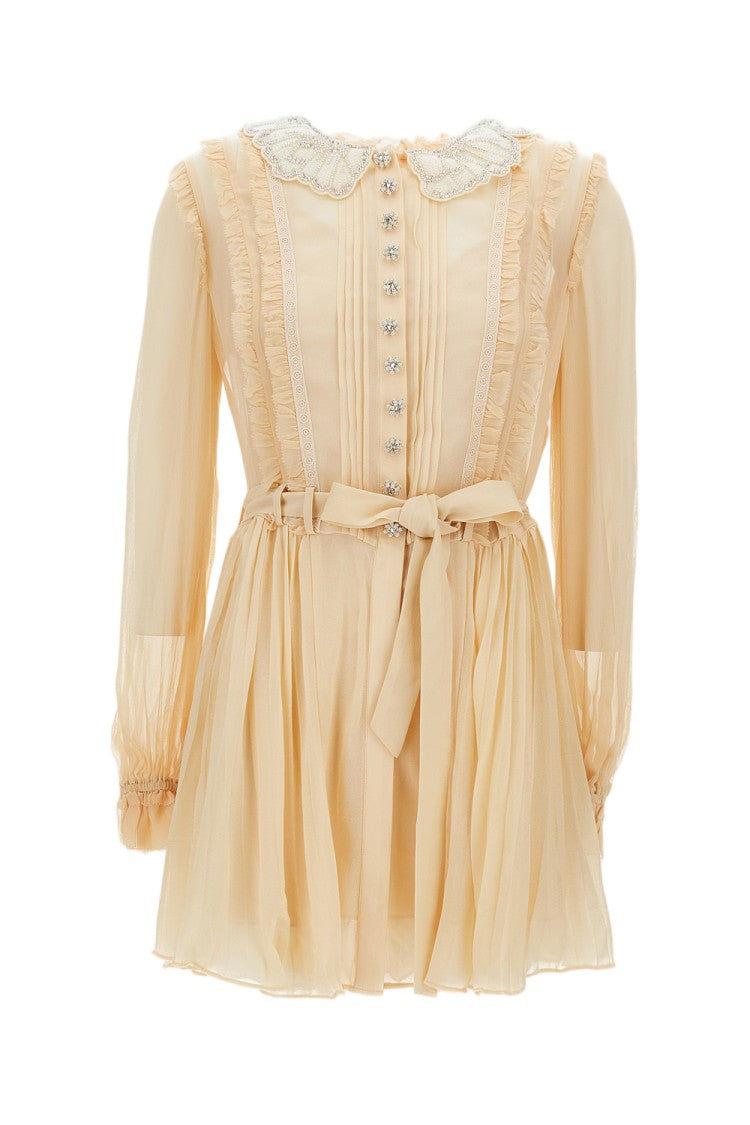 self portrait embellished mini dress Self-Portrait Georgette Pleated Georgette providing comfort and stretch.DesignFeaturing short flowy dress Material:46% Viscose 39.8% Cotton 14.2% Spandex Grey Dress Pants with