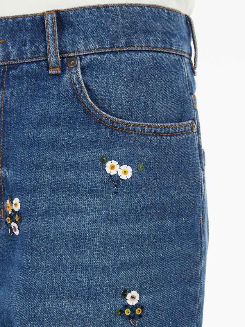 Max Mara Straight Denim Jeans With Floral Embroidery