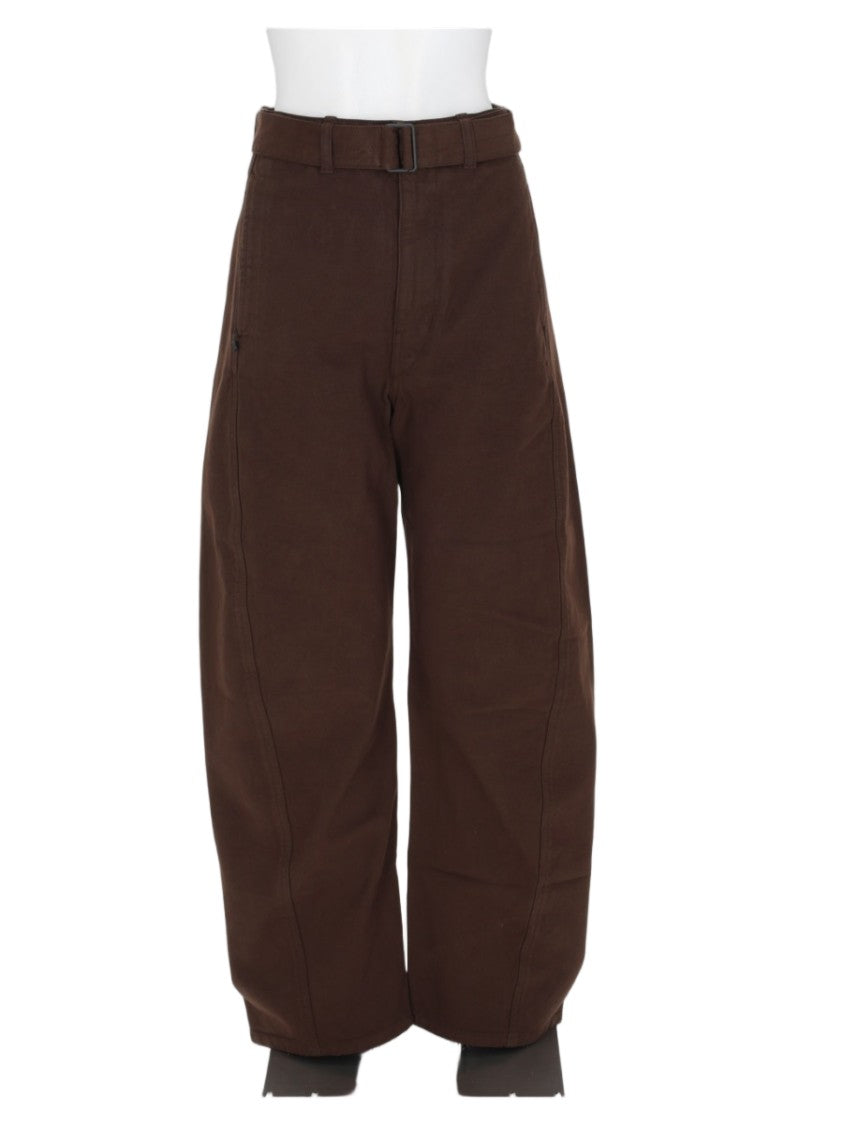 Lemaire Brown Cropped Belted High-Waist Cropped Pants