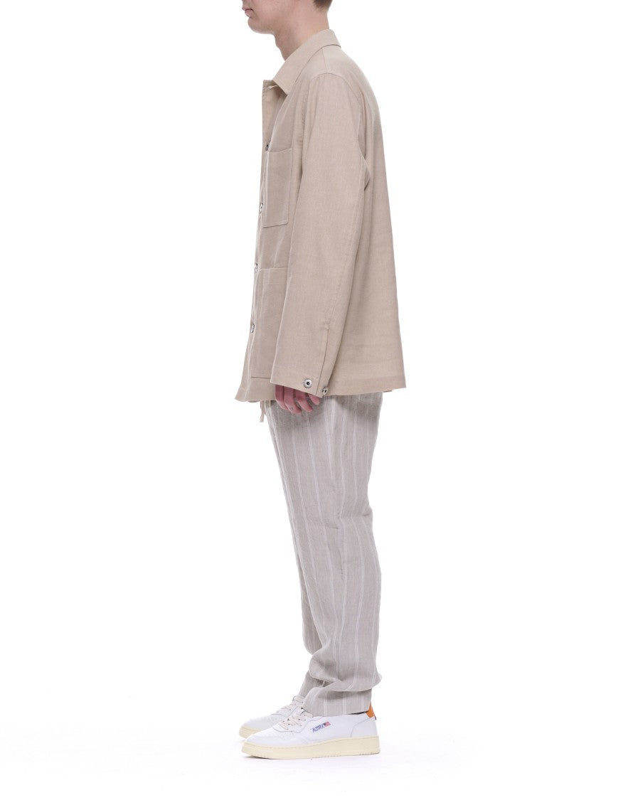 East Harbour Surplus Light Grey Oxnard Striped Linen Trousers