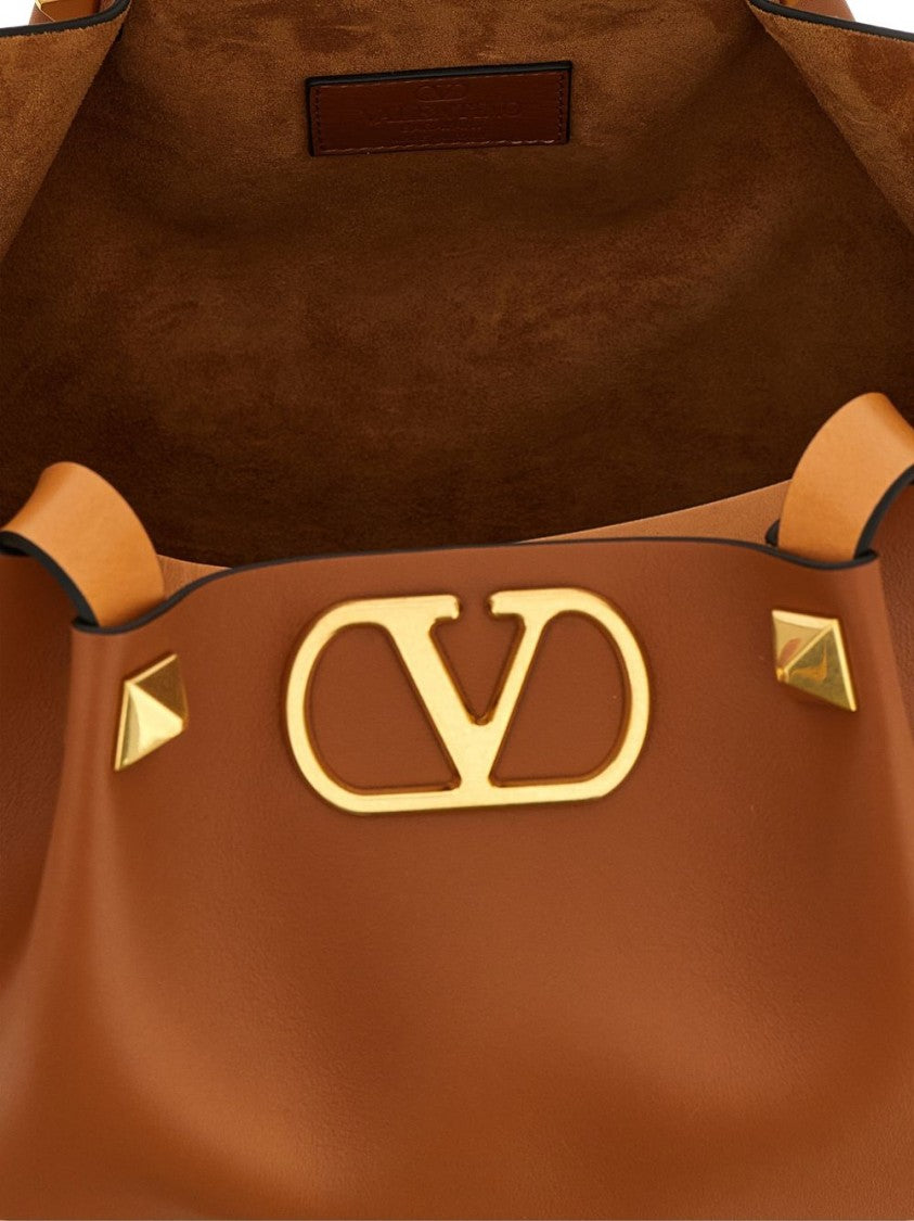 Valentino Garavani Structured Brown Leather Tote
