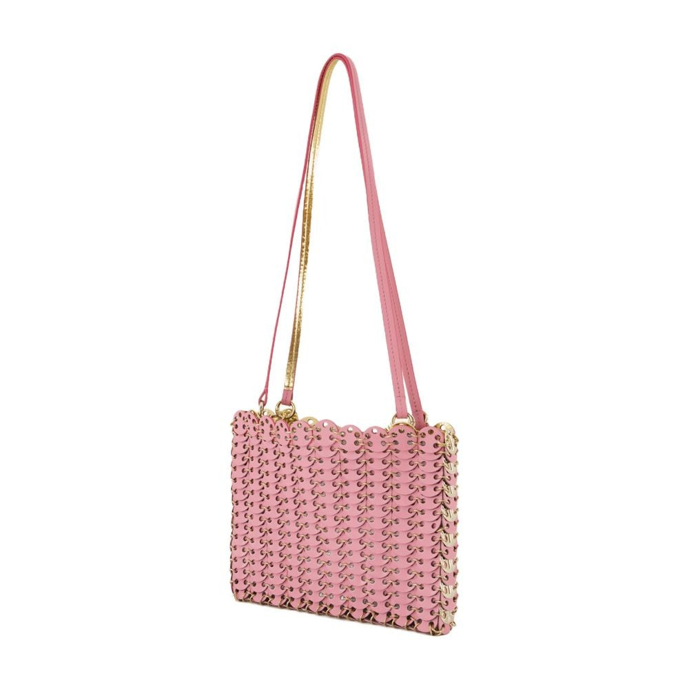 Rabanne Textured Calfskin Pink Shoulder Bag With Scalloped Edges