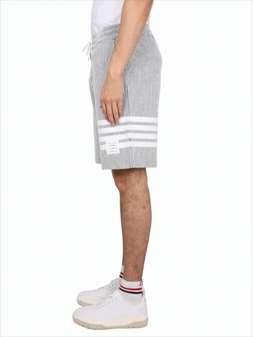 Thom Browne Vertical Pinstripe Shorts With Drawstring Waistband And Bold Accents