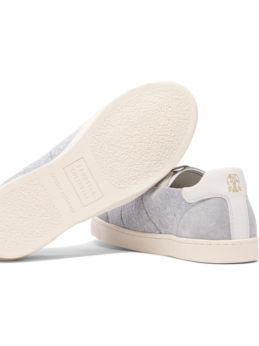 Brunello Cucinelli Grey Fabric And Leather Sneakers