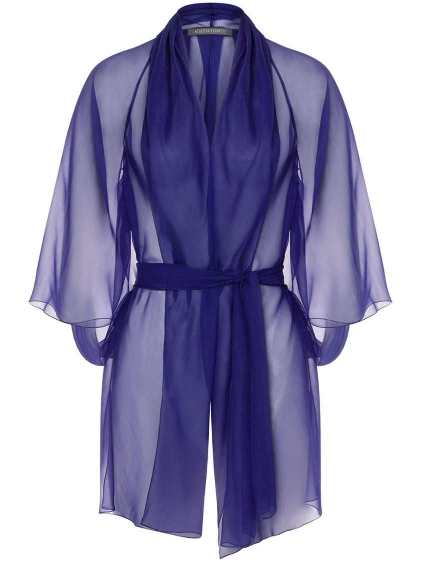 Alberta Ferretti Organic Silk Chiffon Cape With Waist Sash