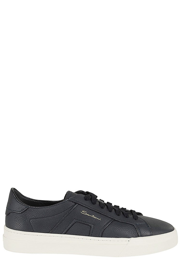 Santoni Blue Gloria Tumbled Leather Rubber Sole Leather Sneakers