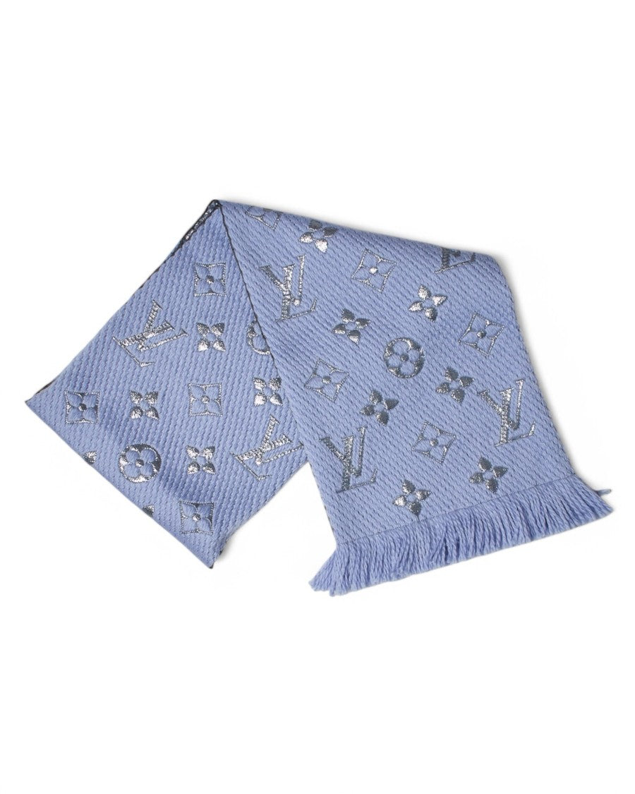 Louis Vuitton Soft Blue Monogram Lurex Wool Scarf