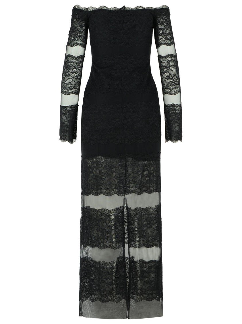 Blumarine Long Dress In Black Stretch Nylon