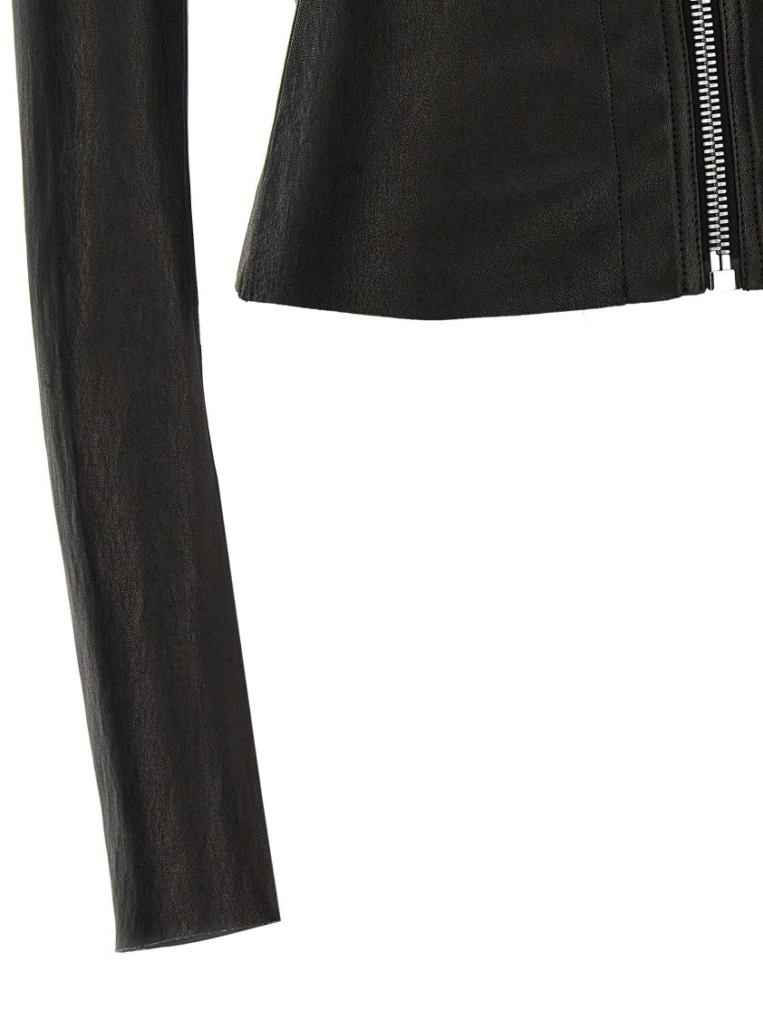 Rick Owens Asymmetric Black Stretch Leather Jacket