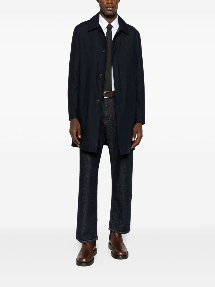Corneliani Mid-Length Blue Coat With Minimalist Design