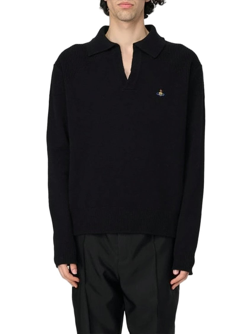 Vivienne Westwood Relaxed Fit Black Knit Sweater With V-Neck