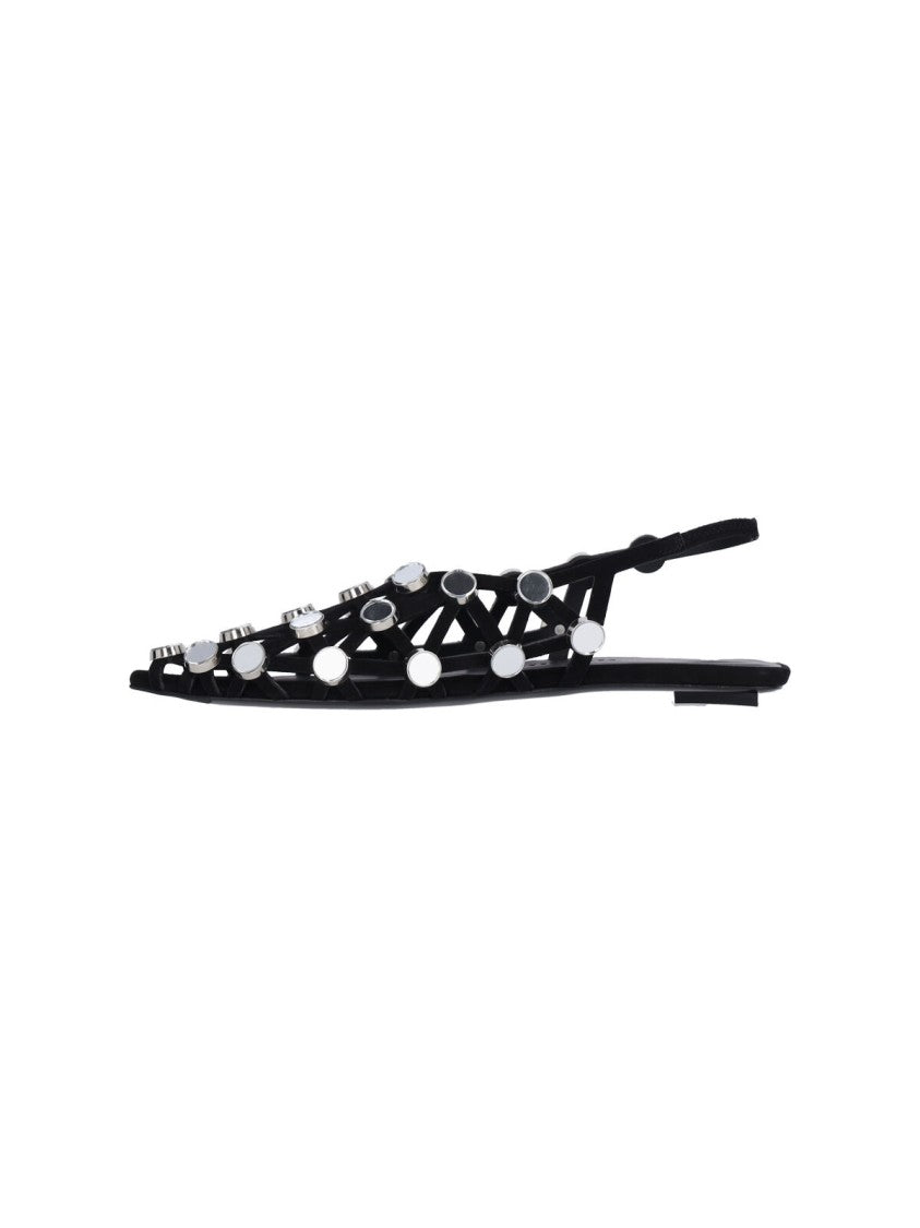 The Attico "Grid" Slingback Ballerinas With Studs – Black