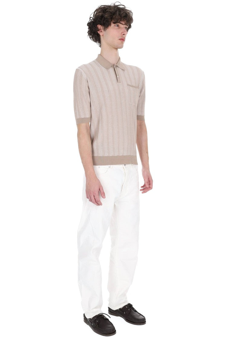 Ballantyne Beige Textured Cotton Pocket Polo Shirt
