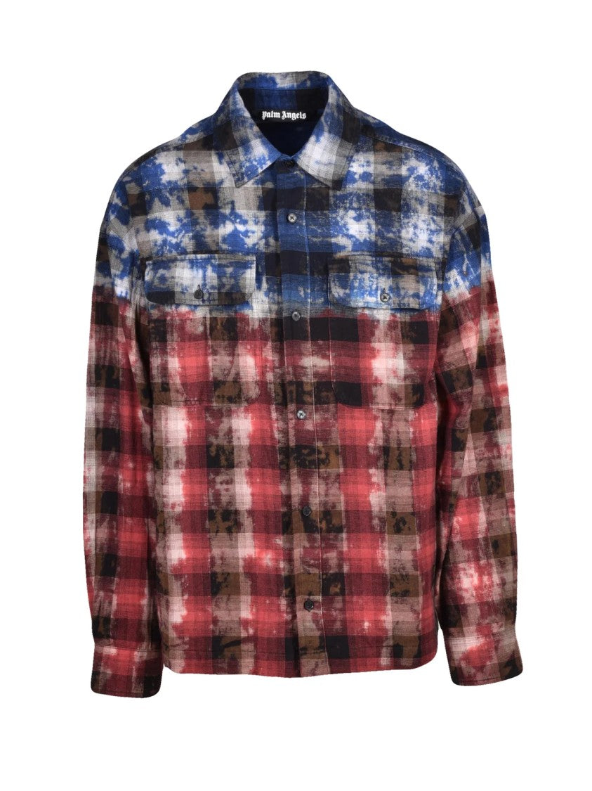 Palm Angels Blue/Red Checkered Cotton-Blend Flannel Shirt