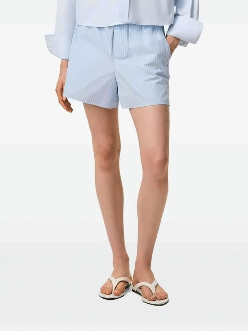 Ami Paris Light Blue And White Vertical Stripe Shorts
