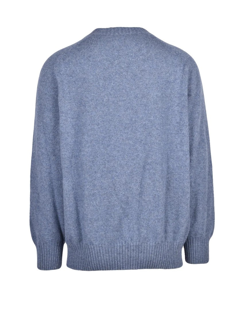 Malo Blue Cashmere Raglan Sleeves Crewneck Sweater