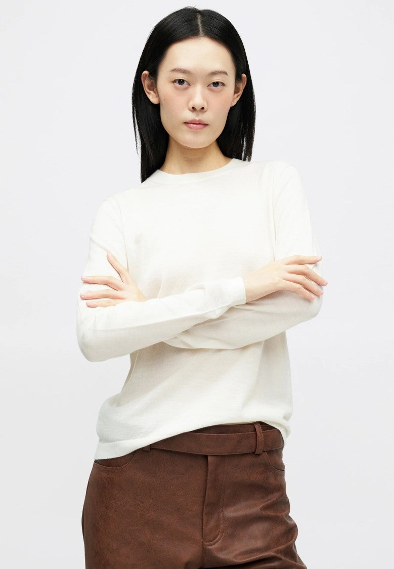 Max Mara Malesia Knit Top In Ivory White Wool-Cashmere Blend