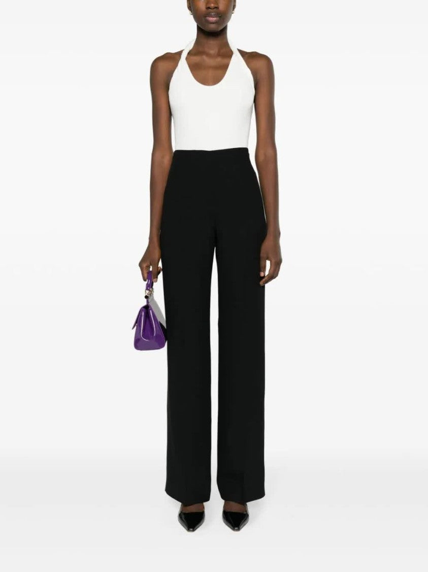 Alberta Ferretti Neutral Pantaloni High-Waisted Satin Palazzo Pants