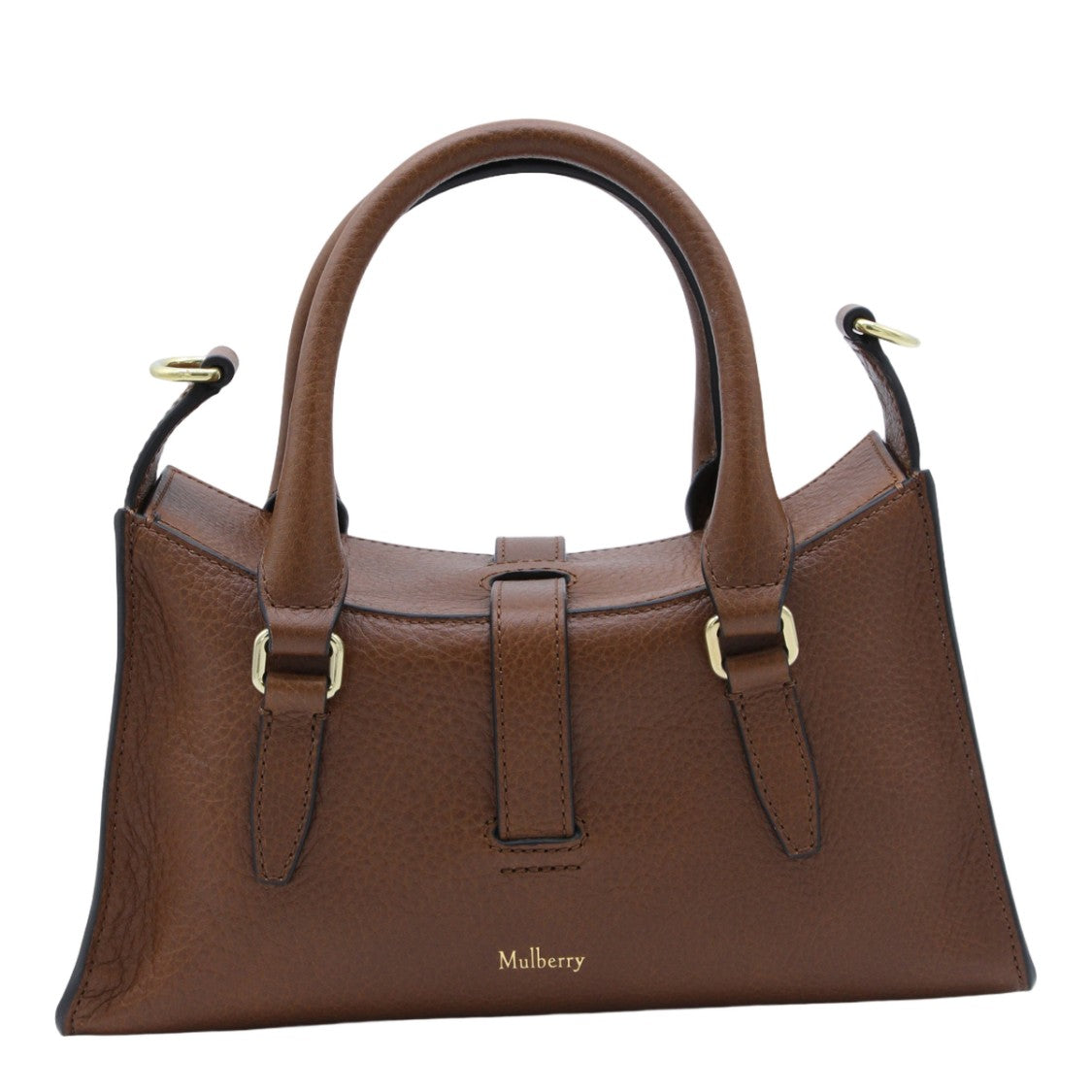 Mulberry Structured Brown Textured Leather Handbag With Gold-Tone Accents