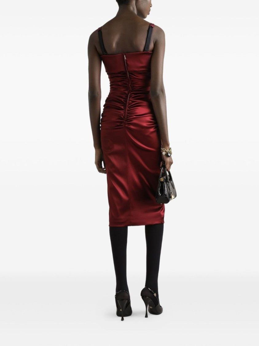 Dolce & Gabbana Ruched Midi Dress In Red
