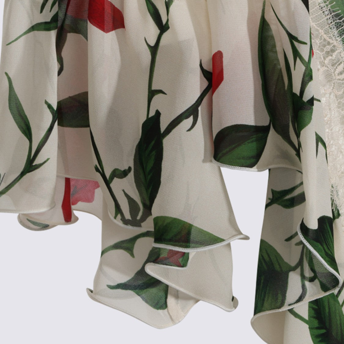 Blumarine Floral Print Lace Trim Asymmetrical Hem Blouse