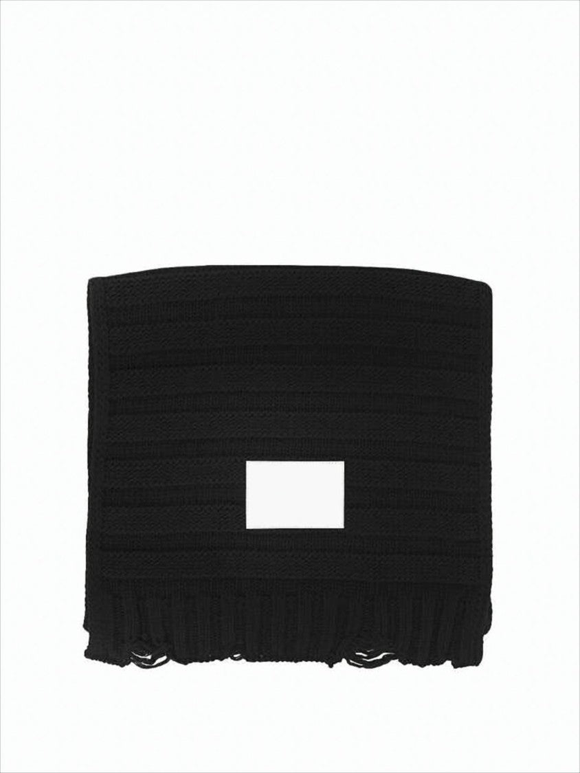 Mm6 By Maison Margiela Ribbed Black Scarf With Fringed Edges