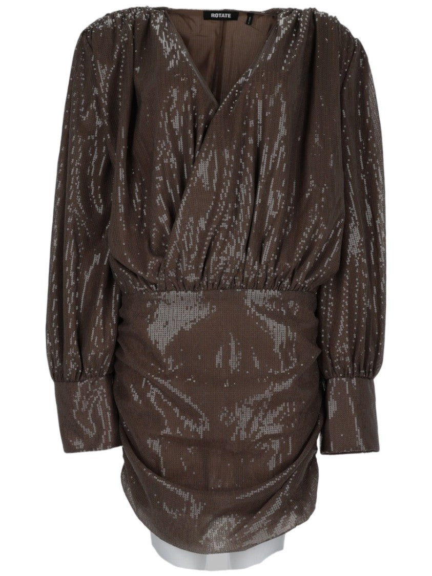Rotate Sequined Mini Dress With Deep V-Neckline And Puffed Sleeves