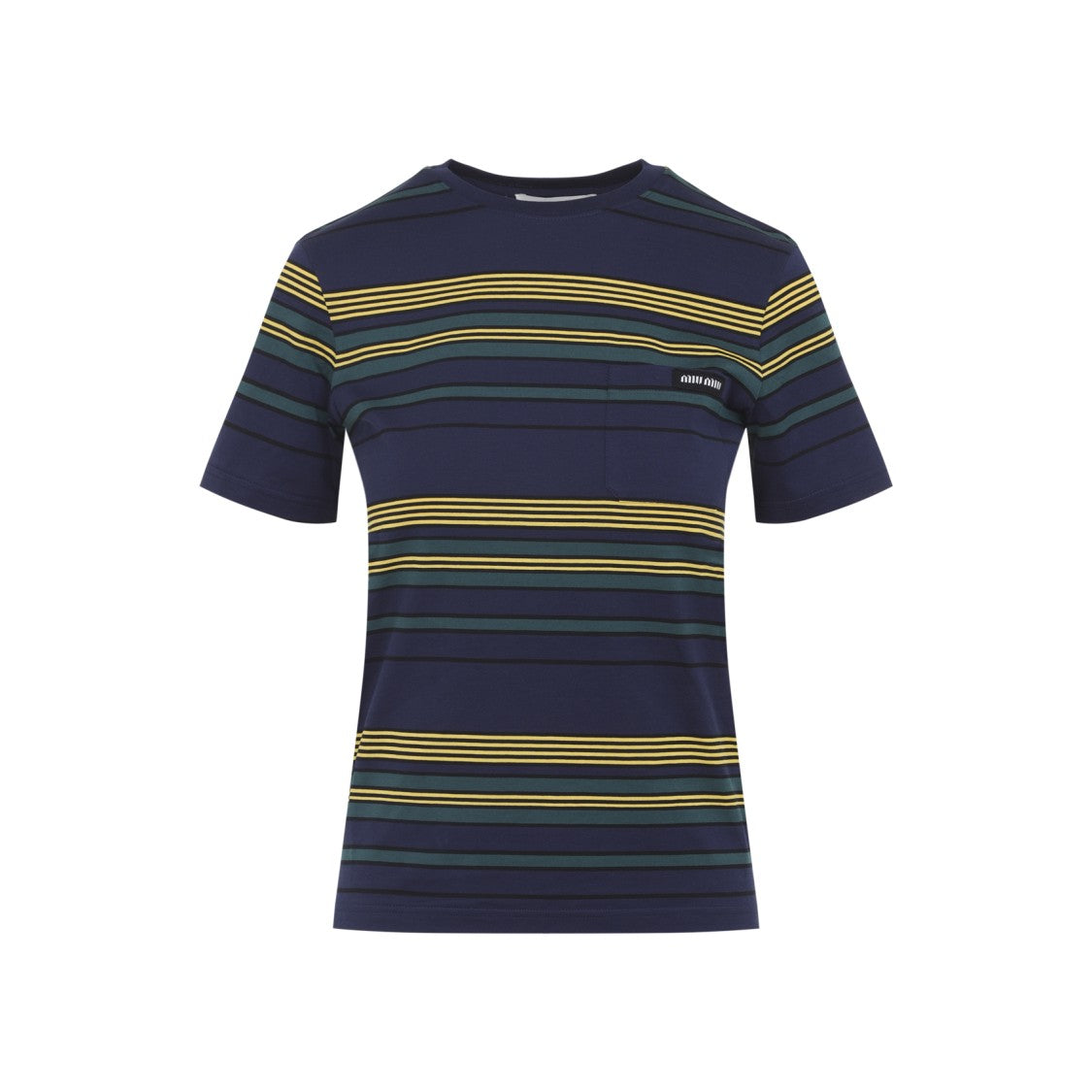 Miu Miu Horizontal Striped Cotton T-Shirt With Subtle Logo Detail