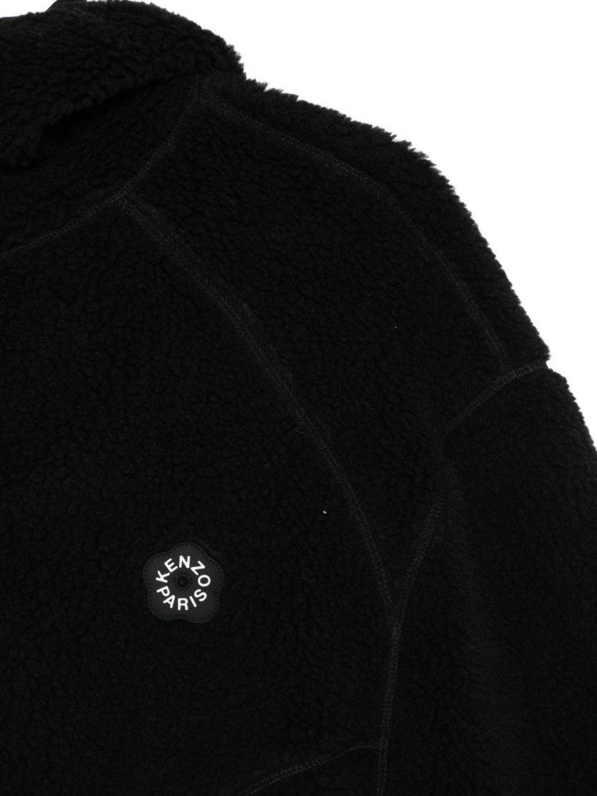 Kenzo Black Teddy Fleece Logo Patch Jacket