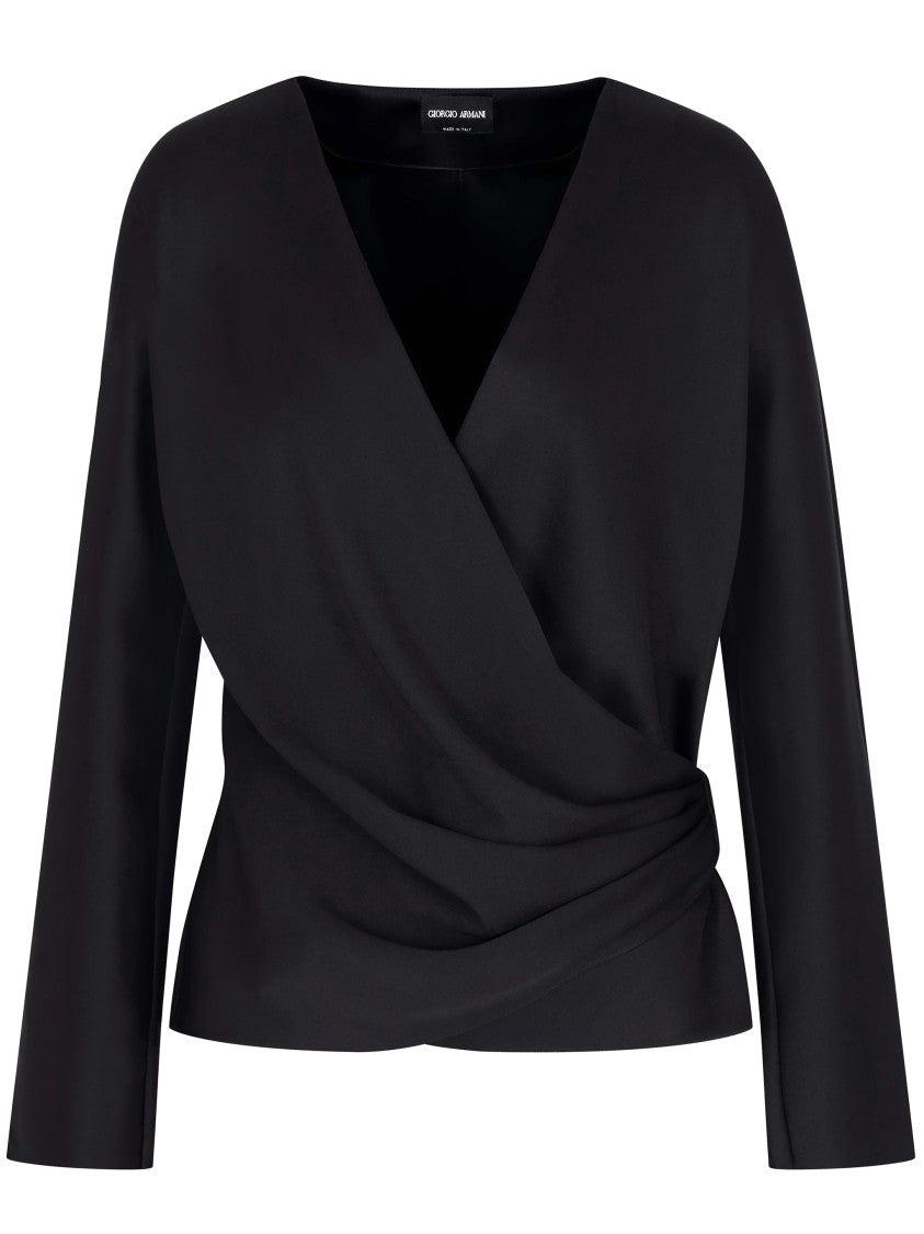 Giorgio Armani Draped V-Neck Double Silk Satin Shirt