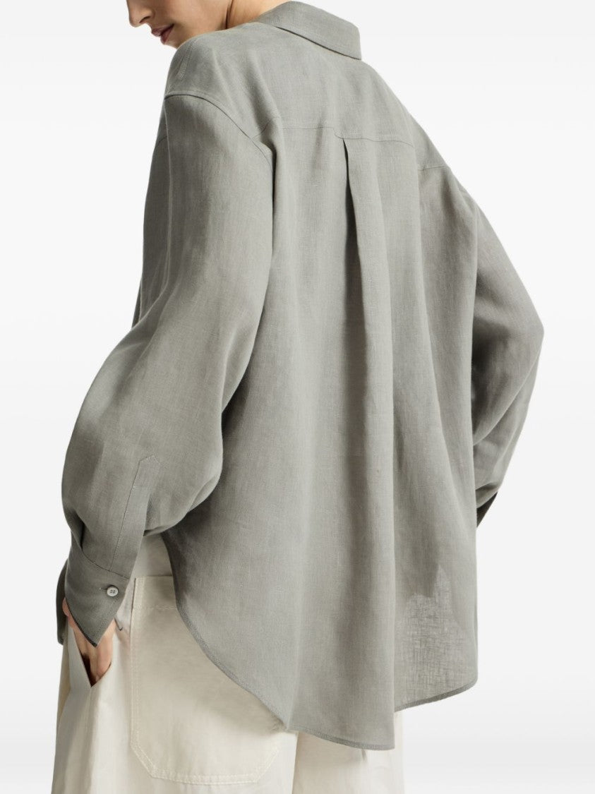 Brunello Cucinelli Linen Shirt With Curved Hem