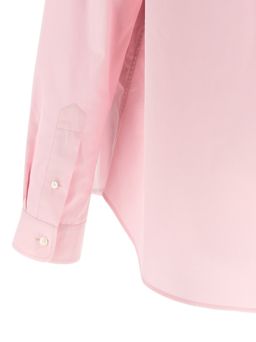 Miu Miu Cotton Poplin Shirt With Contrast Collar And Logo Embroidery