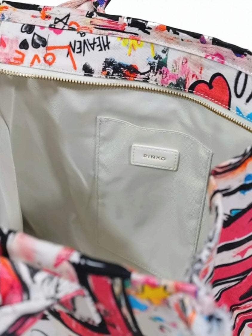Pinko White Beach Shopper Canvas Print Bag