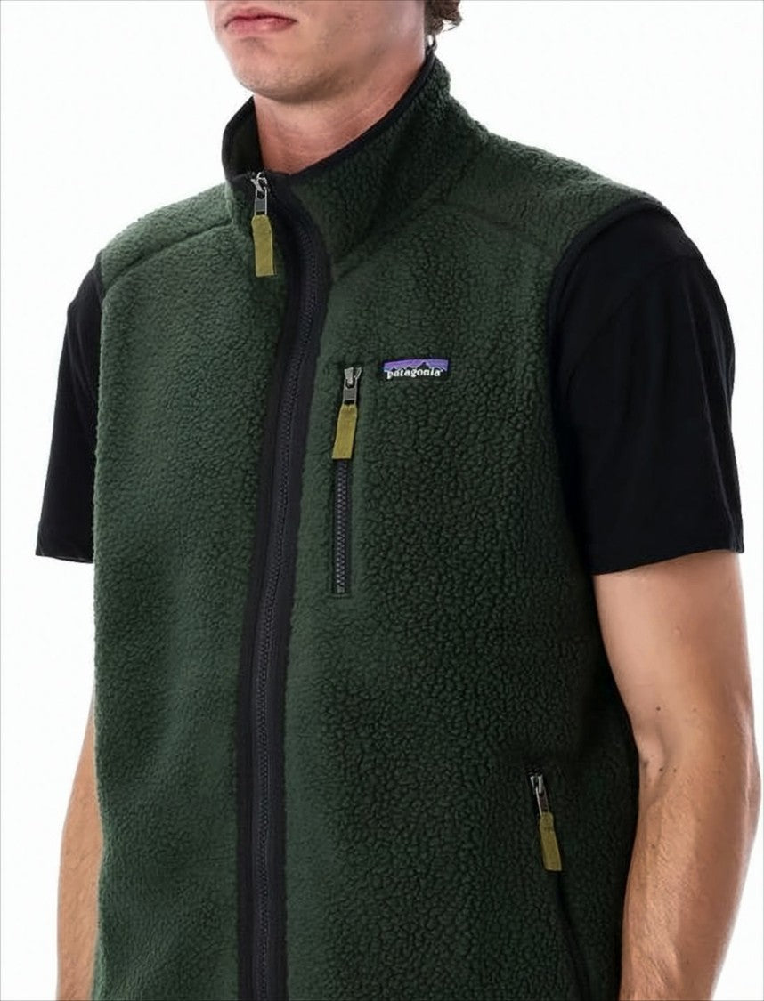 Patagonia Relaxed-Fit Green Fleece Vest With High Collar