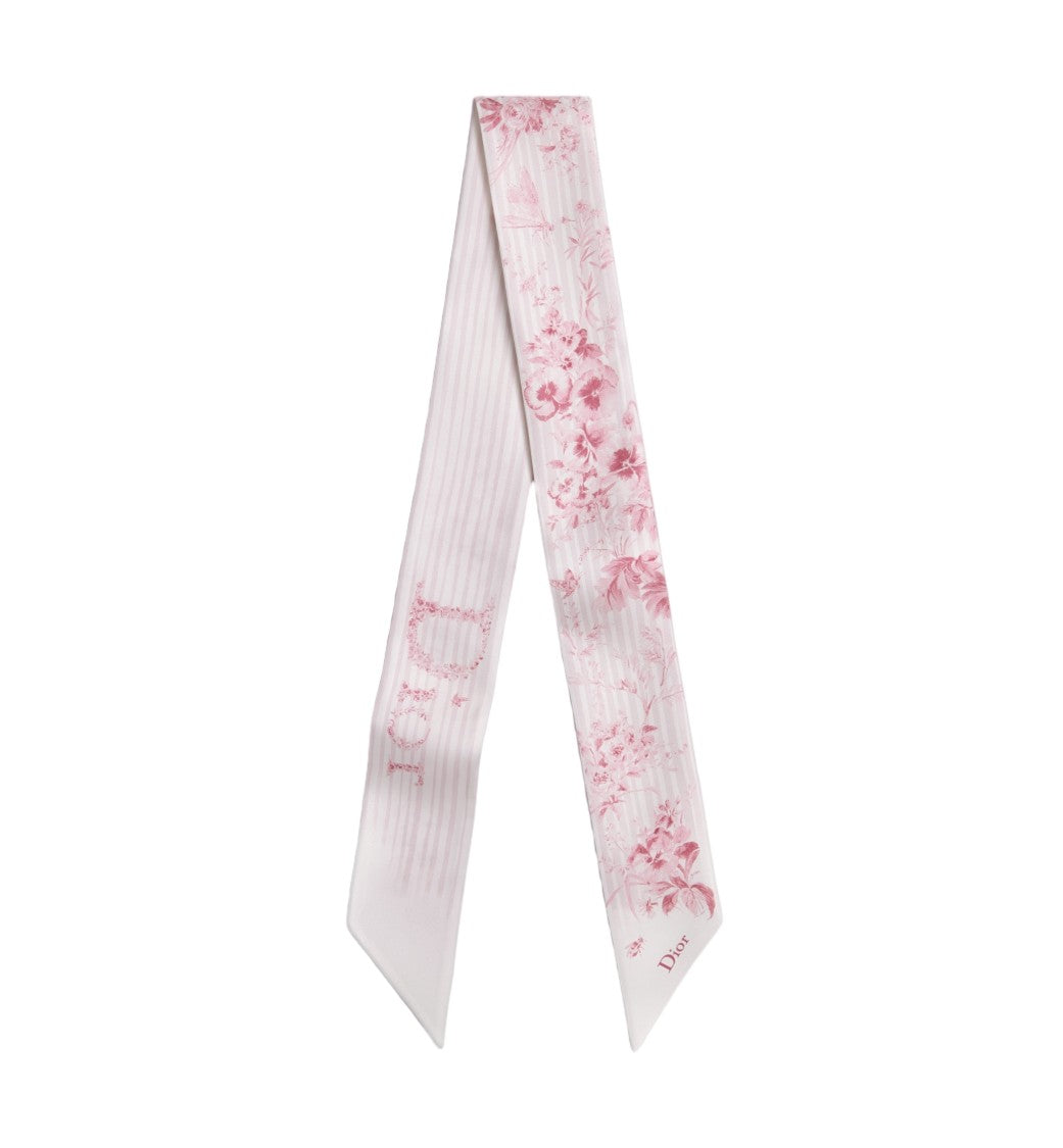 Christian Dior Pink Striped Floral Print Scarf