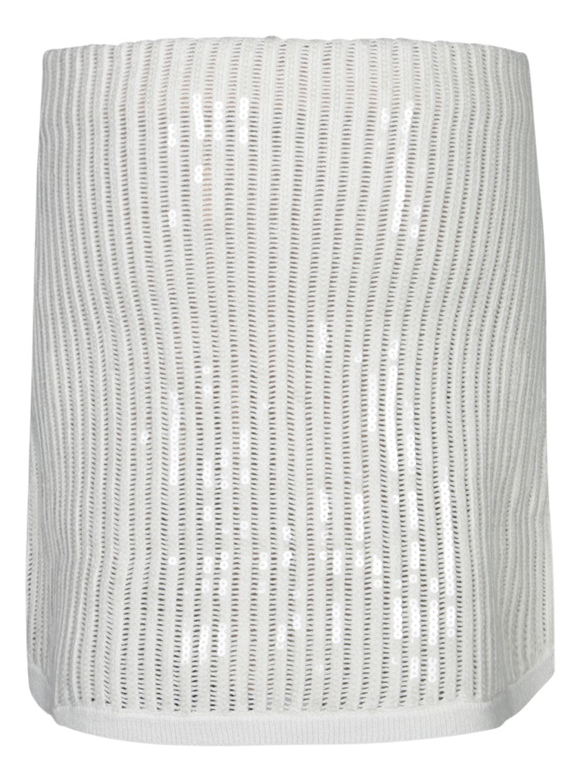 Self-Portrait Mini Sequin Knit Skirt With Button-Accented Pockets