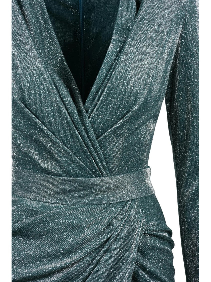 Rhea Costa Green Polyamide Ruched Slit Midi Dress
