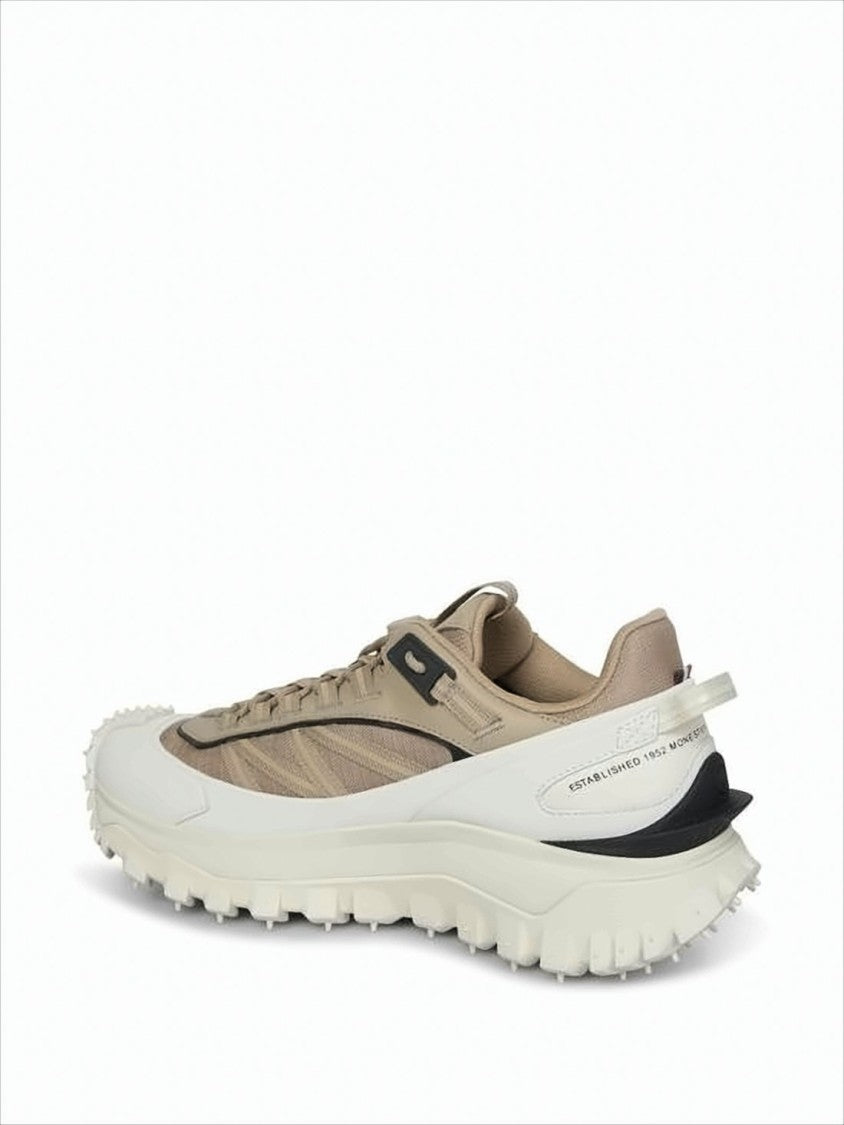 Moncler Beige Leather And Fabricsneakers With Textured Outsole