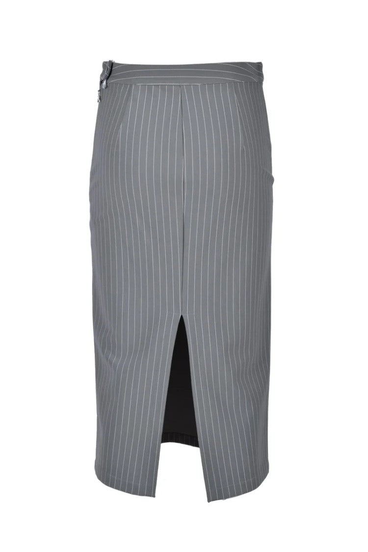 Patrizia Pepe Grey Pinstripe Viscose-Blend Midi Skirt