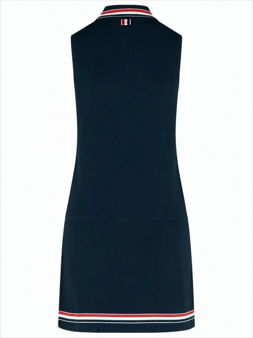 Thom Browne Sleeveless Polo Collar Short Dress With Keyhole Detail