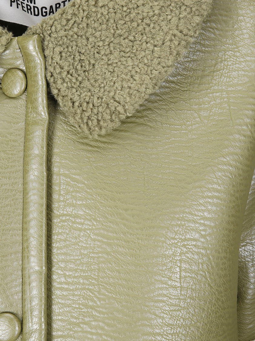 Baum Und Pferdgarten Short Shearling-Style Green Coat With Front Pockets