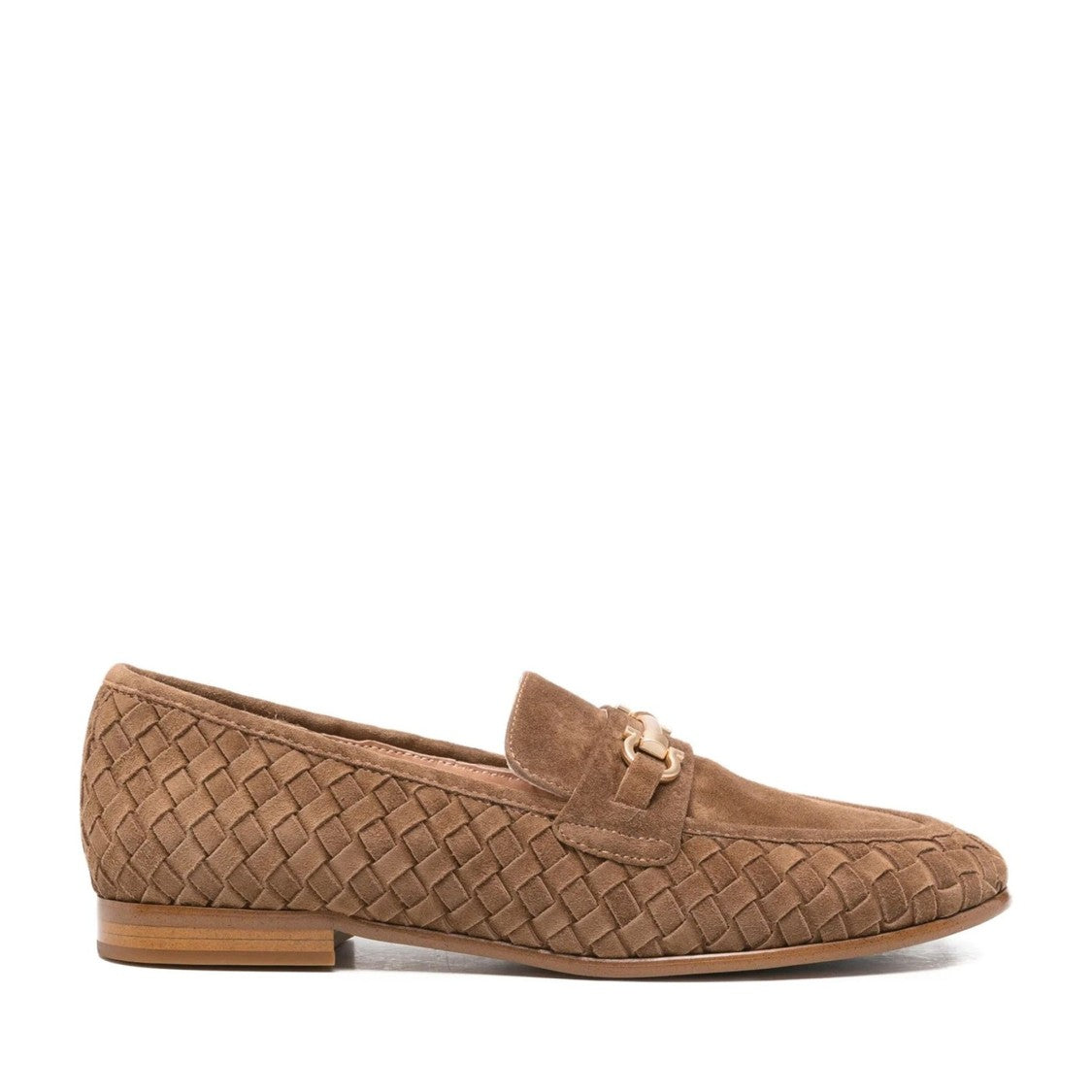 Adrianna Feretti Brown Woven Metallic Horsebit Suede Loafers