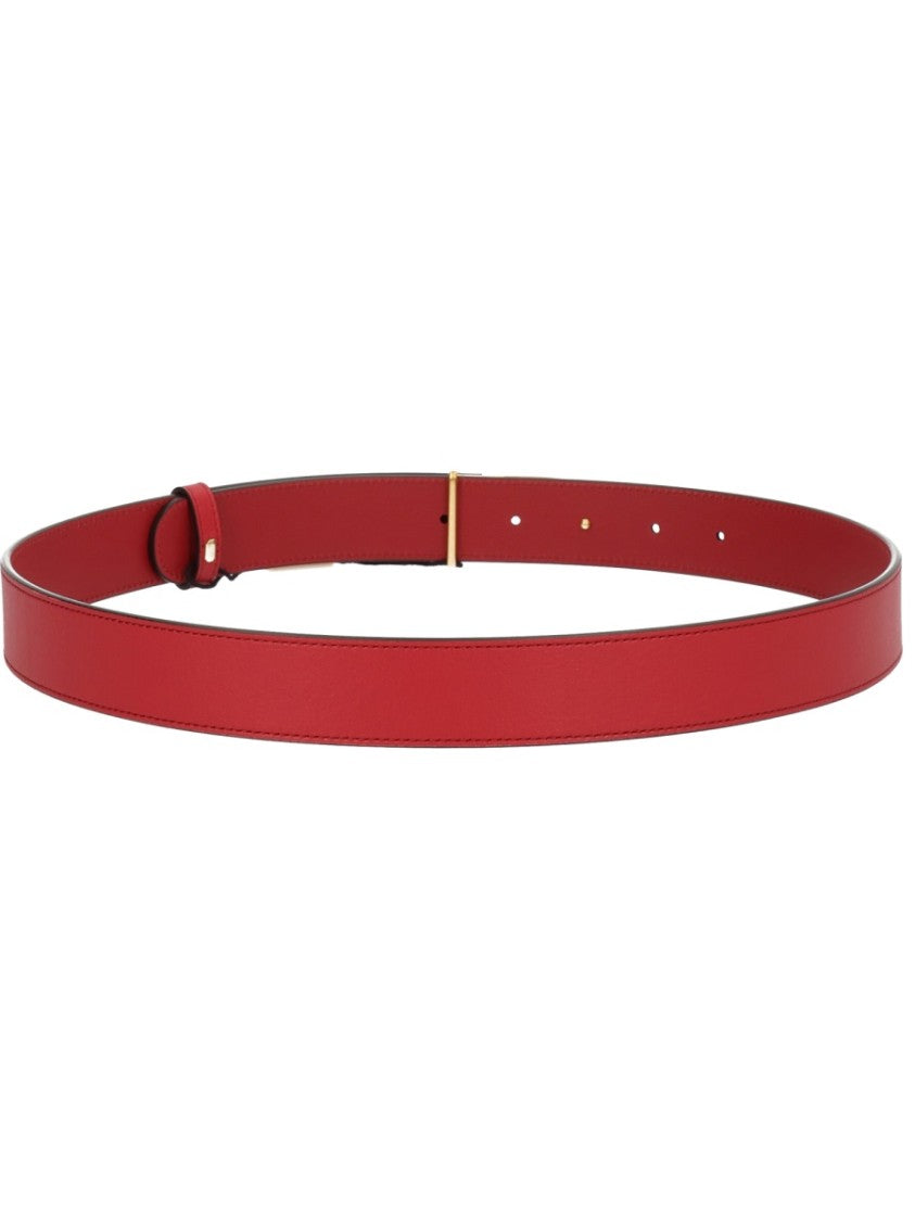 Valentino Garavani Vibrant Red Vlogo Signature Calf Leather Belt